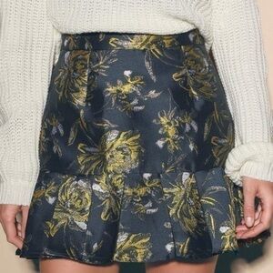 LULUS Navy blue floral jacquard trumpet skirt
